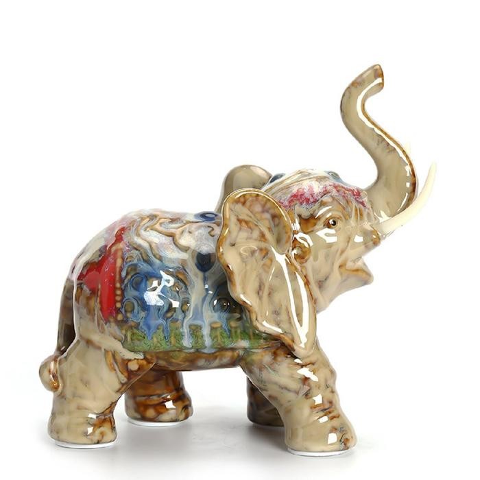 Dekorasi Fengshui Pajangan Patung Gajah Unik Gaya Oriental Keramik Gold hiasan