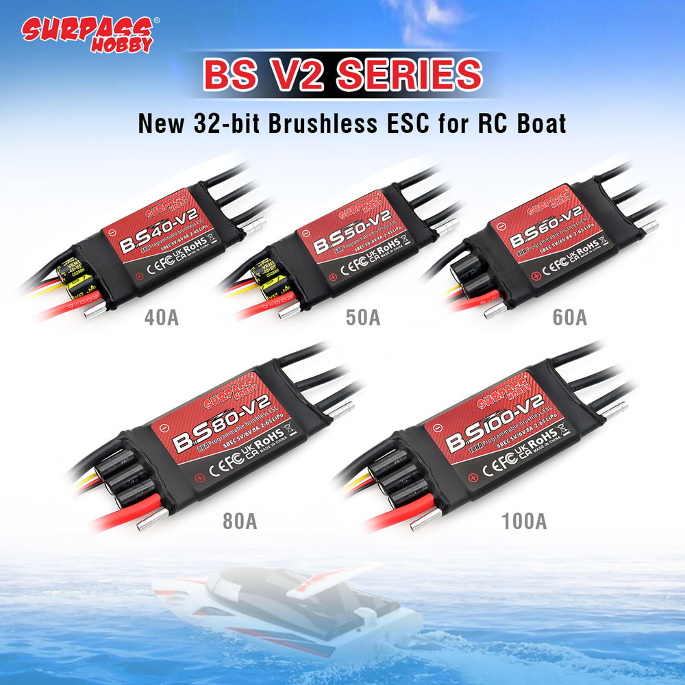 SURPASS HOBBY 40A 50A 60A 80A 100A V2 2-6S Brushless ESC with Ubec XT60 Plug for RC Ship Boat Pneuma