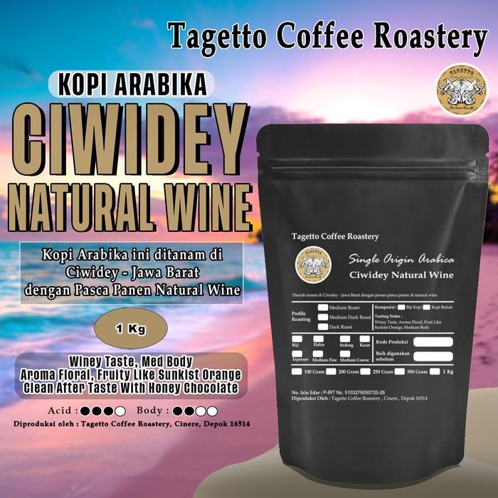 

Biji Kopi Arabika Ciwidey Wine Natural 1Kg Specialty Arabica Bean Ground Bubuk 1 Kg Tagetto Coffee