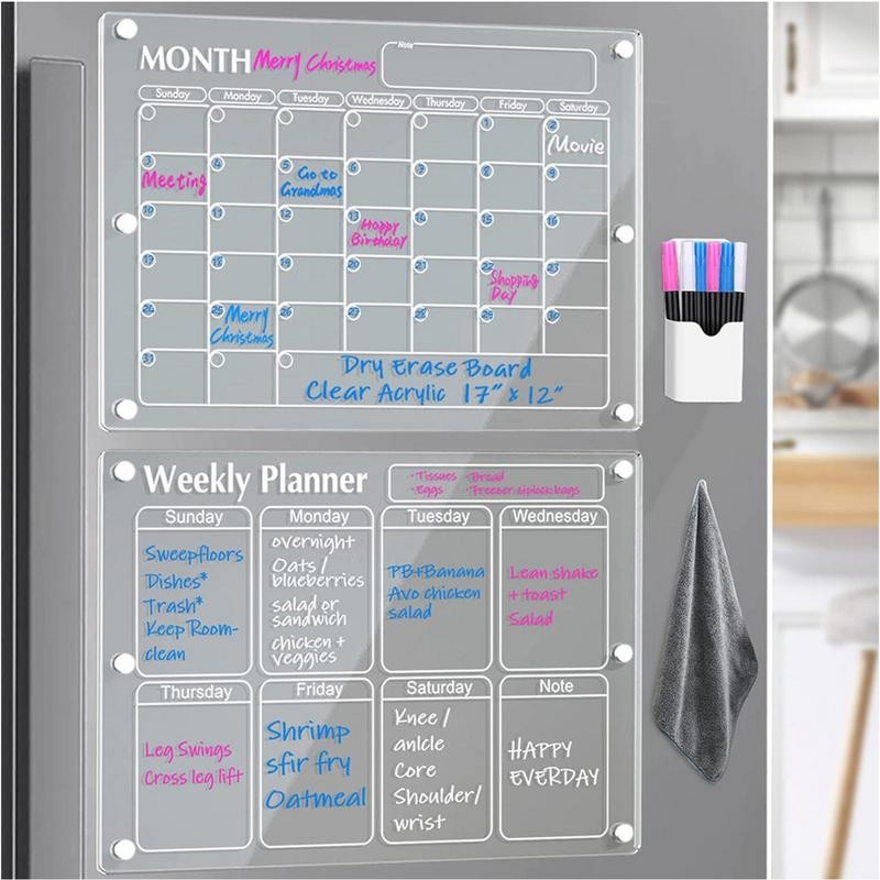 Transparent Acrylic Magnetic Calendar For Fridge Dry Erase Board Refrigerator Acrylic Board Planner 