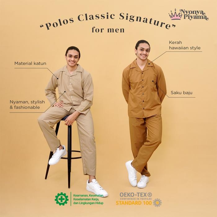 Nyonya Piyama Katun Piyama Lengan Panjang Pria - Polos Classic