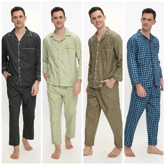 PIYAMA PRIA 100 % COTTON CELANA PANJANG - LENGAN PANJANG HANA SLEEPWEAR