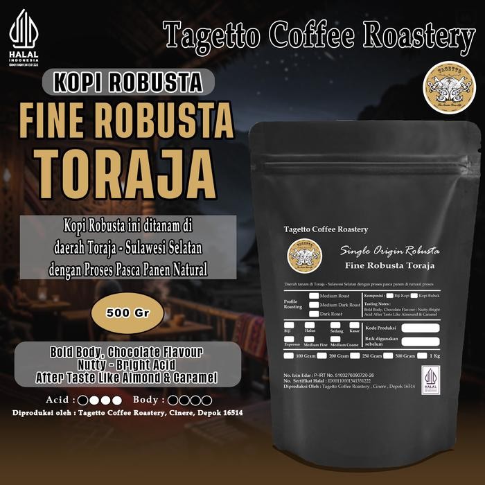 

8SXE Biji Kopi Fine Robusta Toraja 500Gr Bean Ground Bubuk 500 Gram Tagetto Coffee