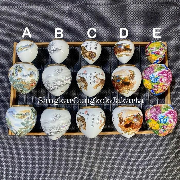 Cepuk Keramik Besar Mewah List Gold Murai Wambi Ori Cungkok Set3Pcs