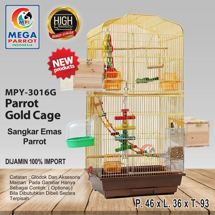 Kandang / Sangkar Emas Parrot Mpy-3016G ( Gold Chrome )