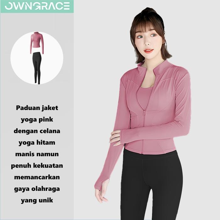 Owngrace-Setelan baju olahraga wanita set jaket senam zumba yoga Sport