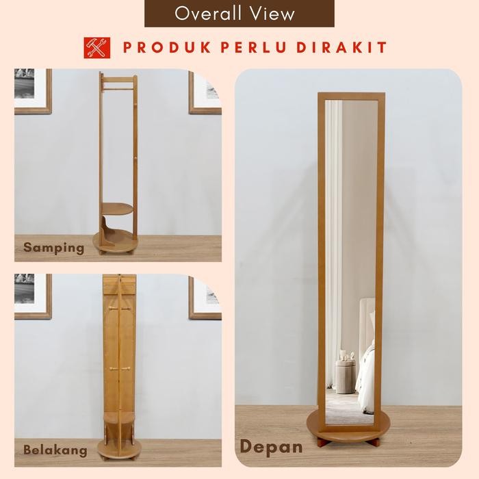 (Expert) Toraya Cermin Full Body/ Cermin dengan Gantungan/ Lemari Kaca Putar/ Standing Mirror