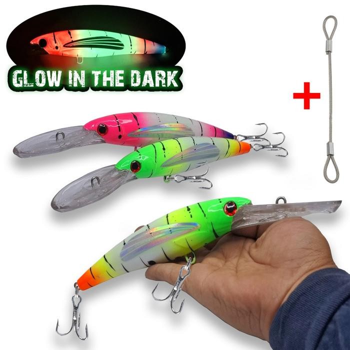 UMPAN TROLLING MINNOW 16.5CM 19.5CM 22CM TENGGIRI TUNA MARLIN HANDMADE GLOW IN THE DARK Lure Pancing
