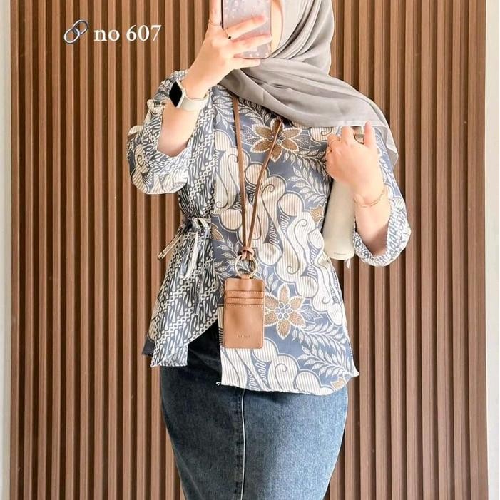 Batik Wanita Atasan Blouse Seragam Kerja Lengan 3/4 Modern Katun *