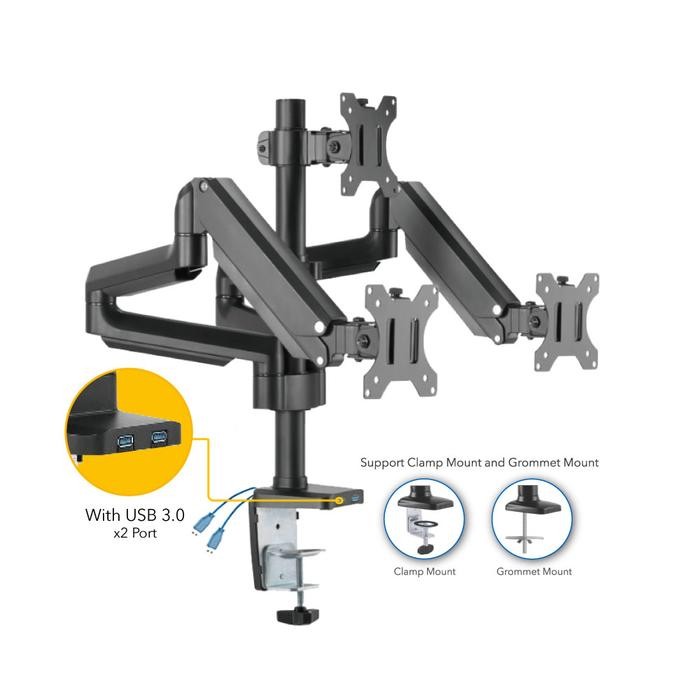 

BRACKET MONITOR Laptop GAS SPRING OXIMUS P300 TILT SWIVEL ROTATE USB 3.0 x2