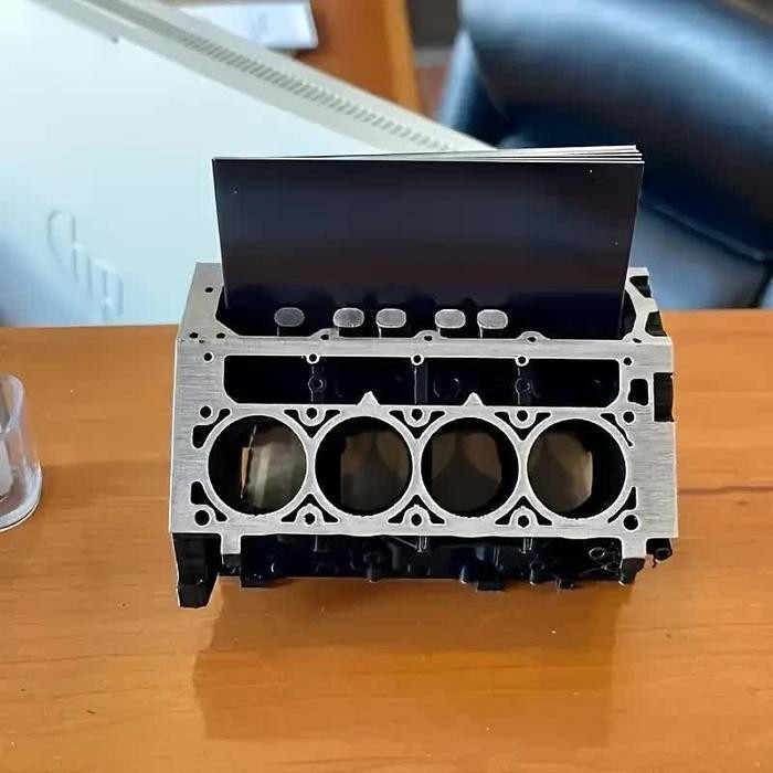 

Unique Engine Block Office Desk Organizer - Business Card And Pen Holder, Perfect Gift For Car