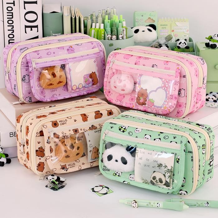 

9-Layer Large Capacity Pen Bag Capybara/Panda Canvas Pencil Case Creative Simple Stationery Storage