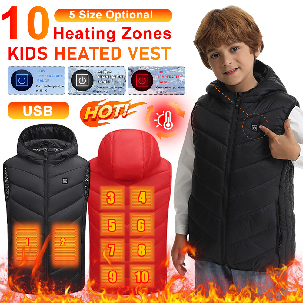 10 Heated Vest Zones Electric Heated Jackets Children Electric Heated Vest Sportswear Heated Coat US