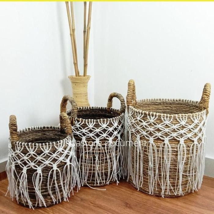 PREMIUM KERANJANG ANYAMANAN BANANA RAJUT MACRAME / KERANJANG SERBAGUNA /POT ANYAMAN BIG SIZE ECER