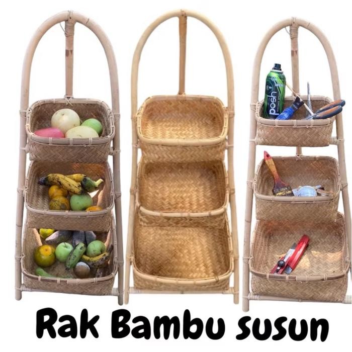 PREMIUM Rak Bambu Susun Kotak - Keranjang buah Bambu - Keranjang Bambu - Rak Susun Bambu - Rak
