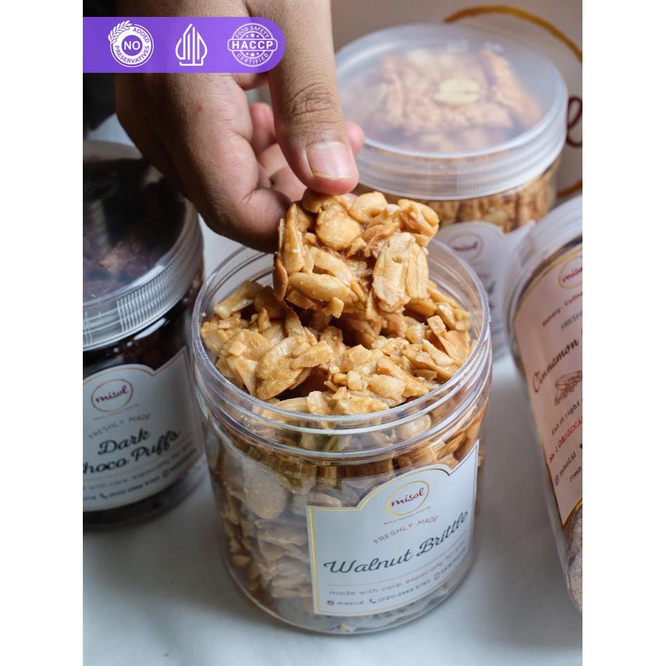 

OR6T Walnut Brittle Kue Kering Misol Netto 164 Gr Kemasan Toples Bulat