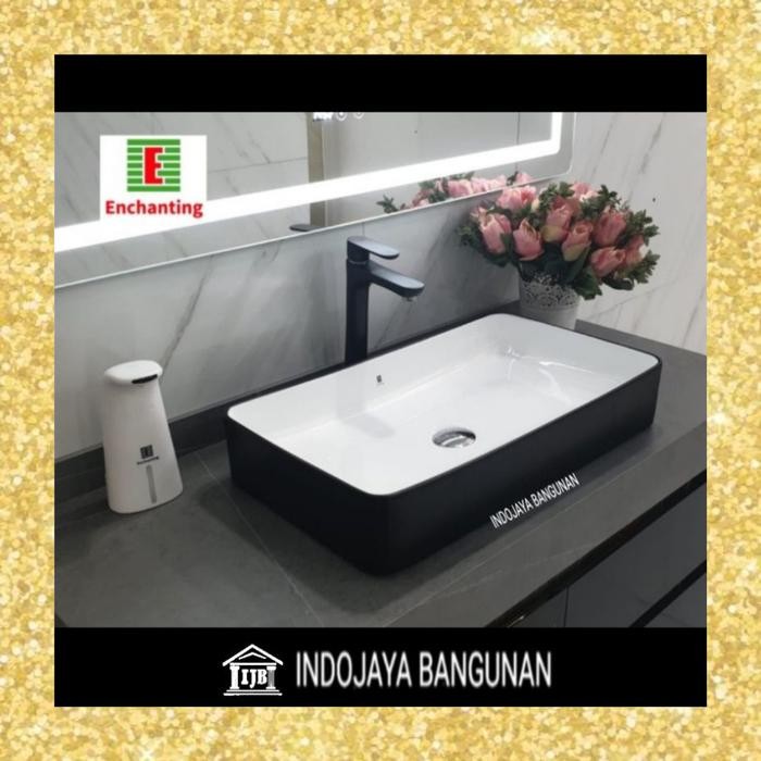 Wastafel Keramik Hitam Putih / Black and White