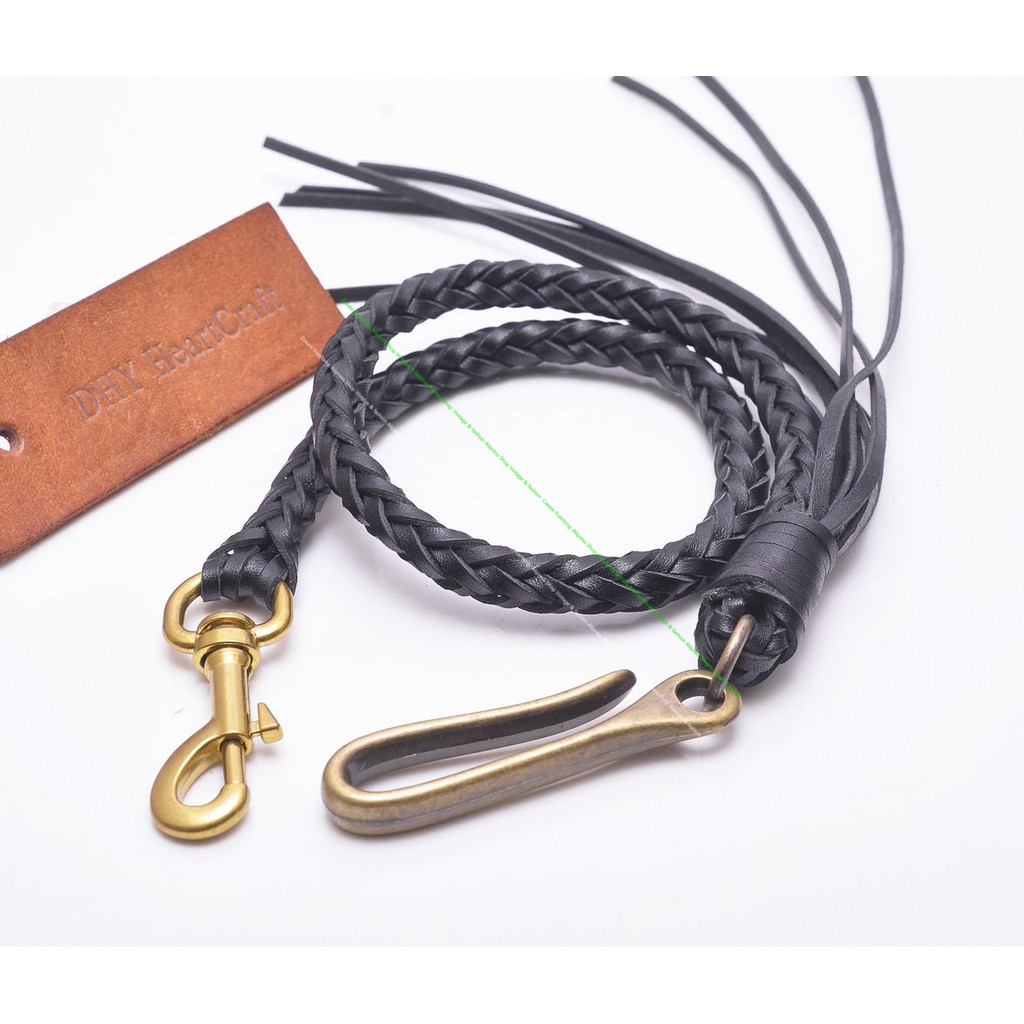 24" Handmade Braided Black Leather Biker Punk Cowboy Motocycle Jeans Purse Chain Trucker Wallet Chai