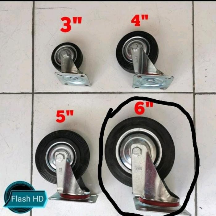 Roda Karet / Roda Trolley / Roda Etalase Lori Hidup Putar Uk 6" Inch