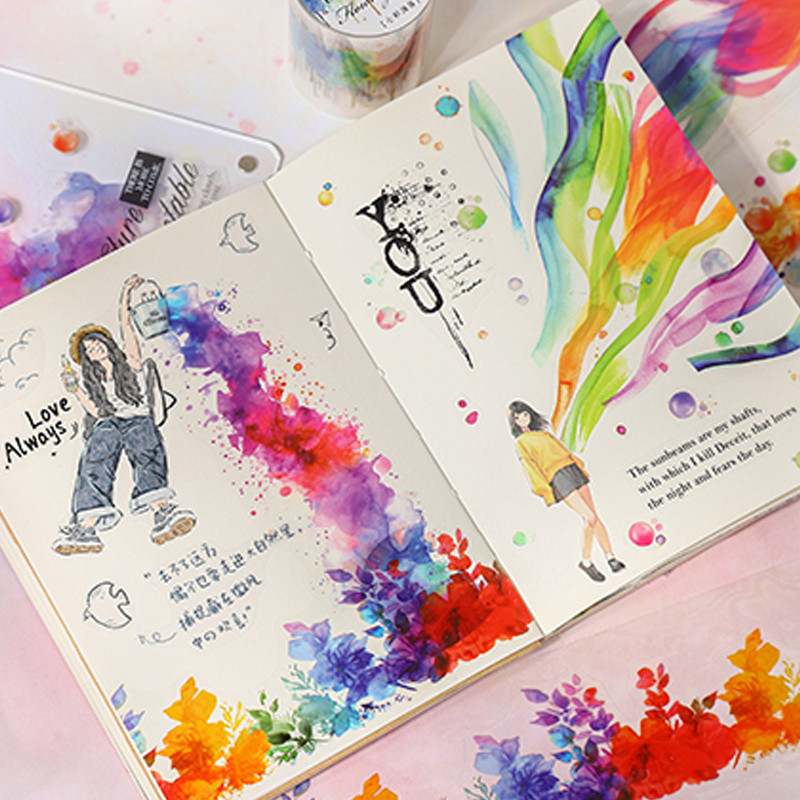 

3rolls colourful flow series of halo landscape die-cut tape handbook beautiful decorative