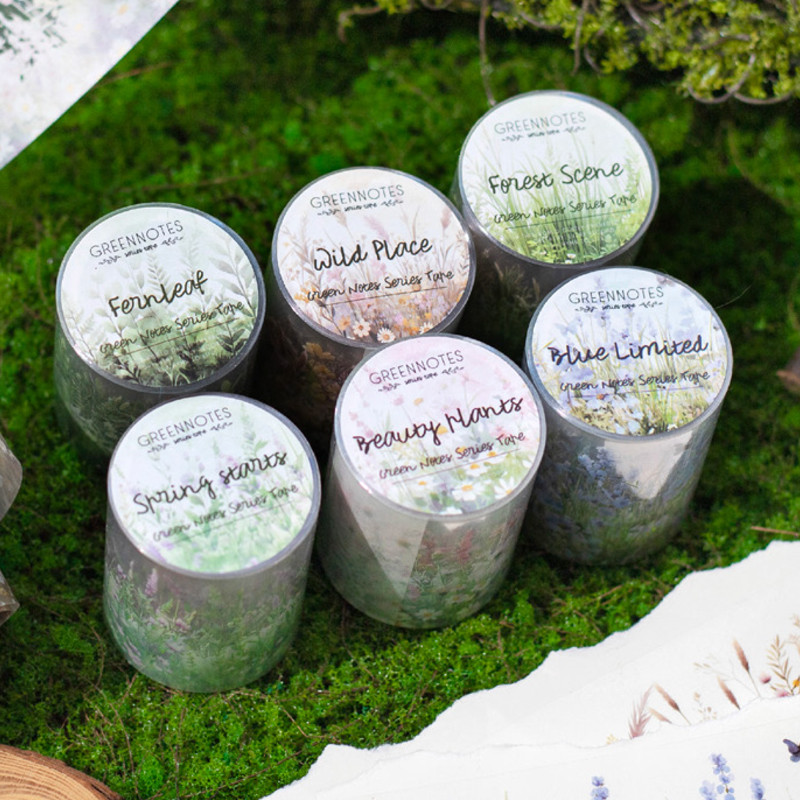 

6Style 1Roll/bag Green Plant Theme PET Waterproof Tape DIY Handbook Calendar Scrapbook