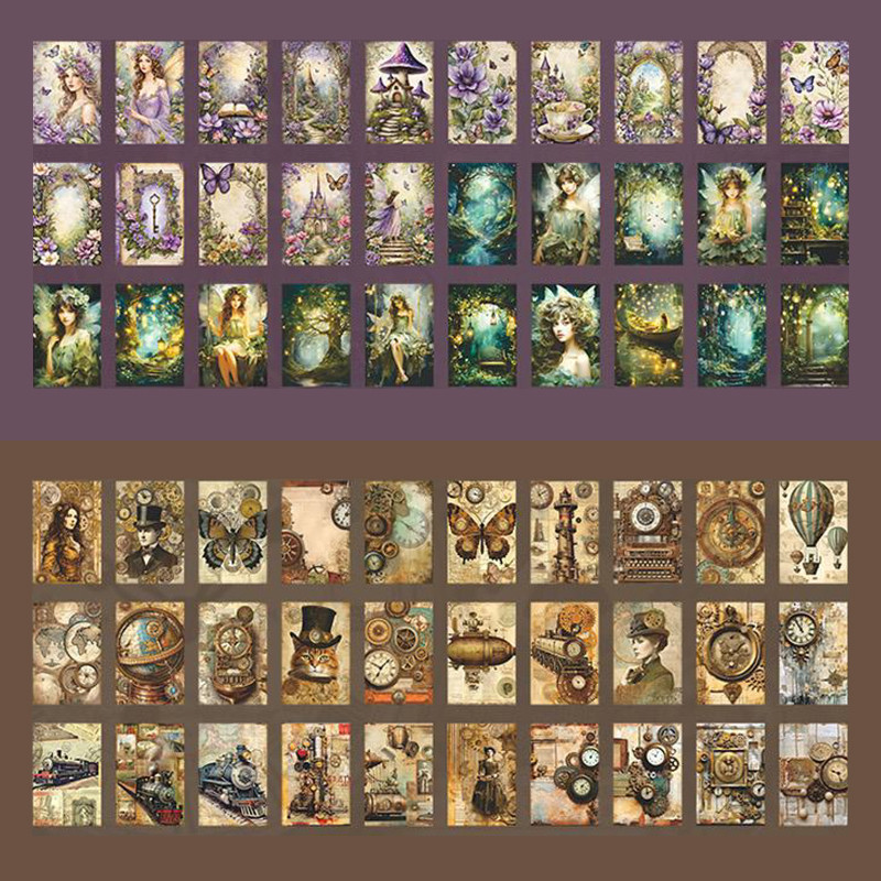 

4 styles 50pcs/pack fantasy small book series vintage material sticker book DIY handbook