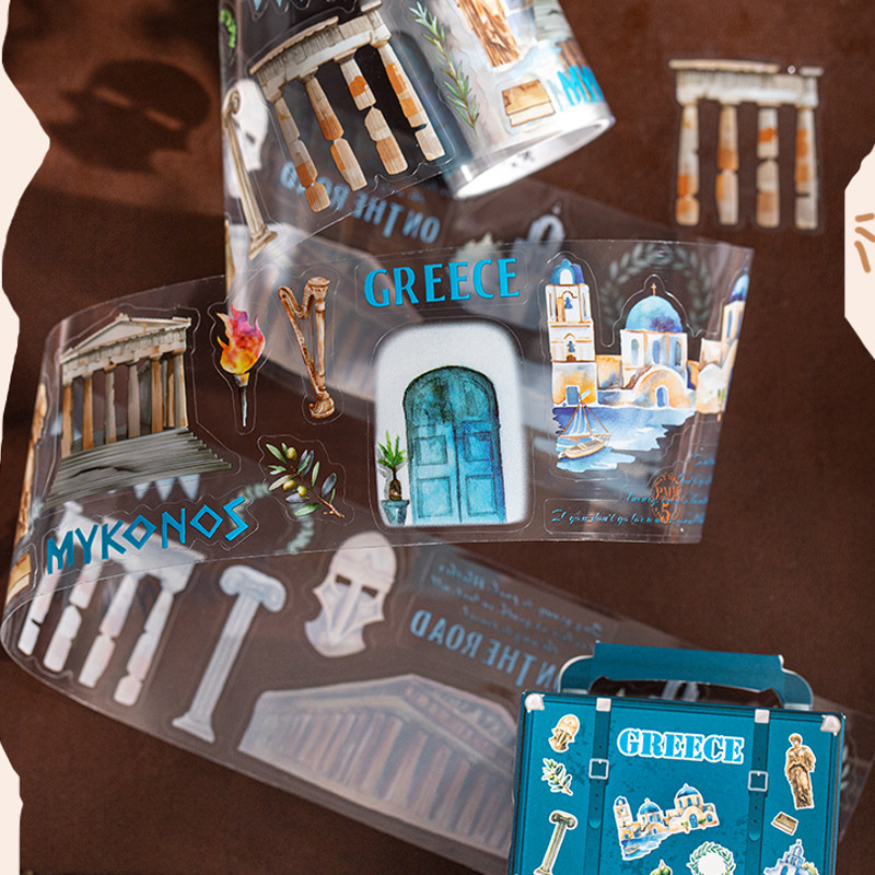 

3Rolls/bag hand-painted style city travel tape handbook beauty tape DIY calendar glass