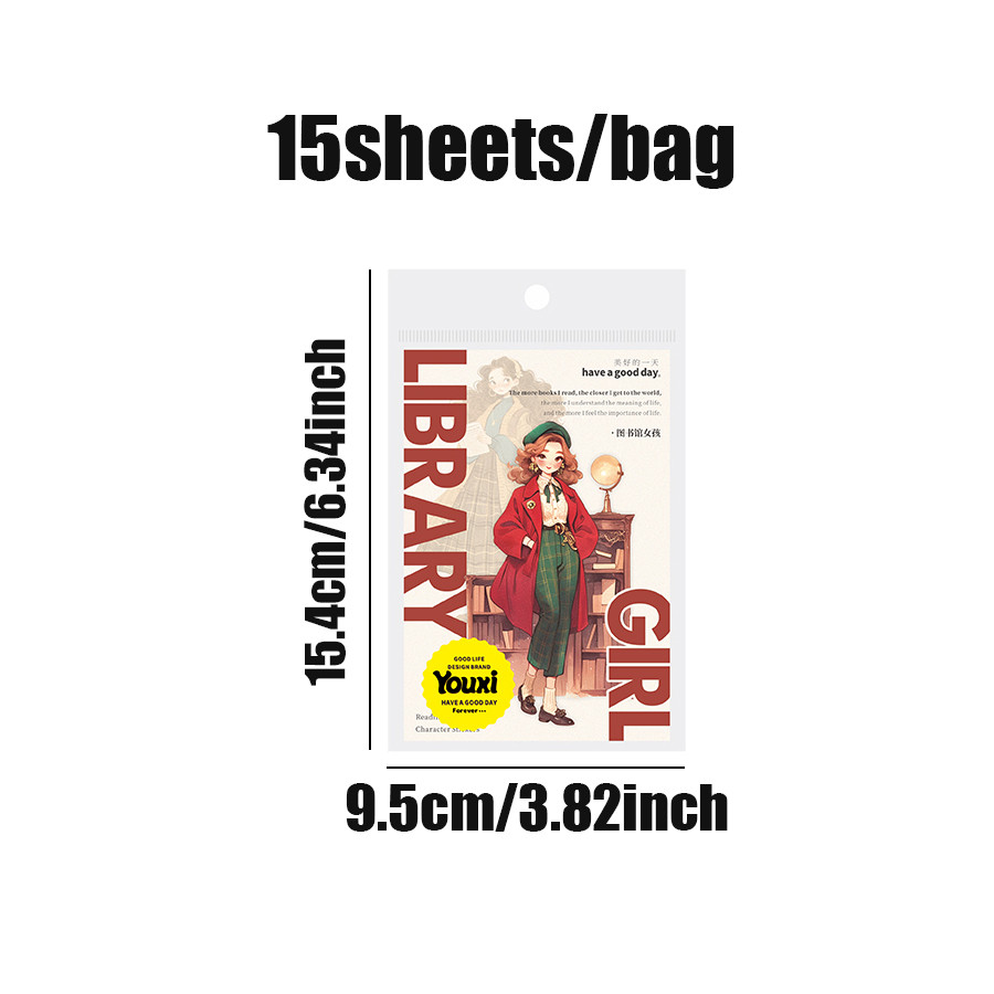 

45pcs/3dags Library Girl Series Reading Theme Character Stickers Creative Handbook