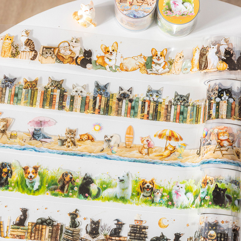 

3rolls Adorable Time Series PET Landscaping Tape DIY Handbook Collage Journal Notebook