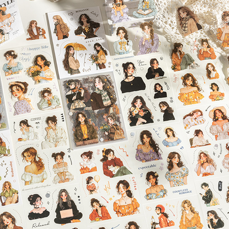 

18Pcs/bag Holiday Style Series Character Theme Die-cut Sticker Book DIY Handbook Glass