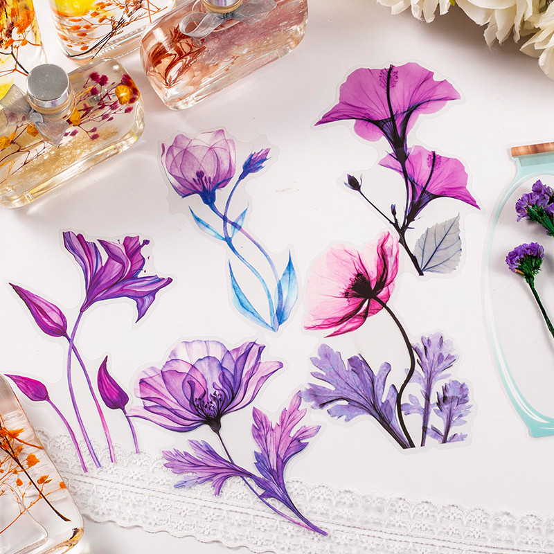 

7 Style 10 Pcs/pack PET material Sticker Crystal Ink Plant Theme DIY handbook dairy wall