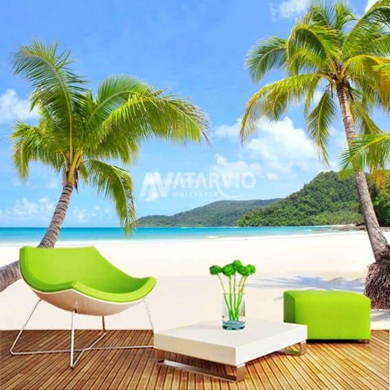 Wallpaper Custom Printing - Wallpaper Dinding Custom Gambar Pantai 3D