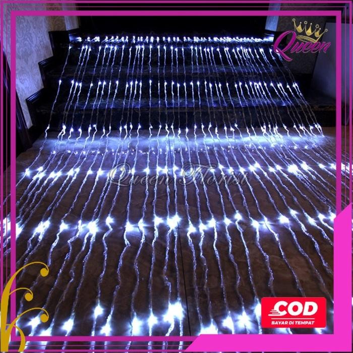 Lampu Air Terjun 3x3 Meter Waterfall Lighting Lampu Tirai Hujan LED Dekorasi