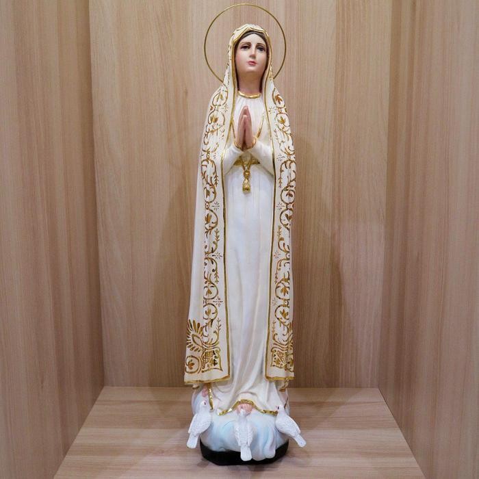 Patung Rohani Katolik Bunda Maria Fatima Kualitas Mahkota Aura Pajangan Goa Maria 60Cm