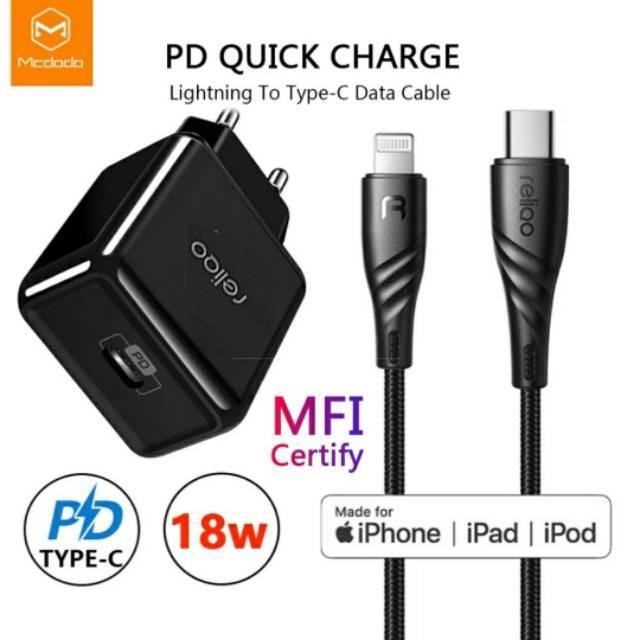 RCH-627 MCDODO Paket Adaptor + Cable PD Type C Lightning MFI