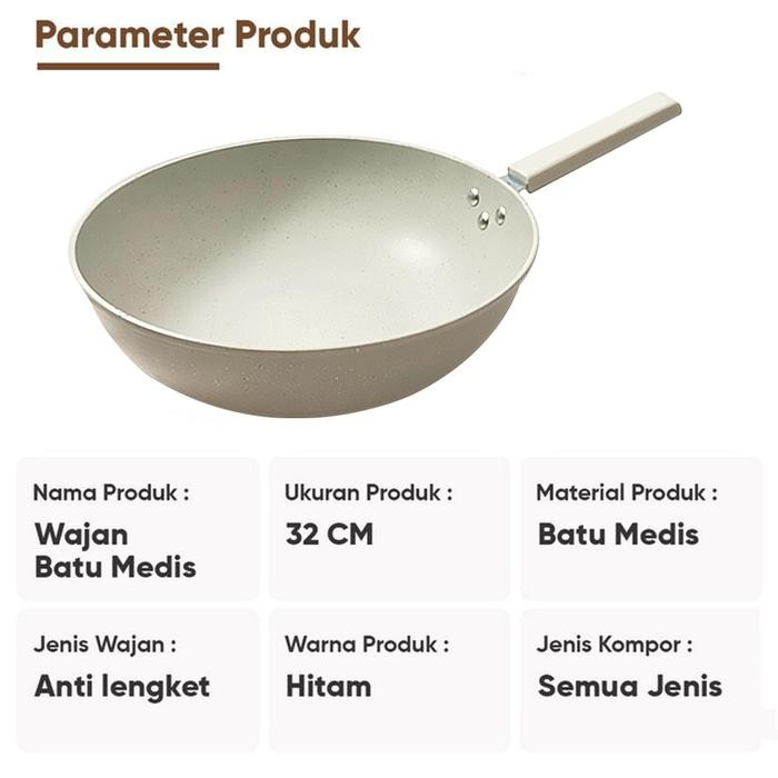 Qme Wokpan White Granite Stainless Series / Wajan Granit Putih / Wajan Teflon Penggorengan Batu