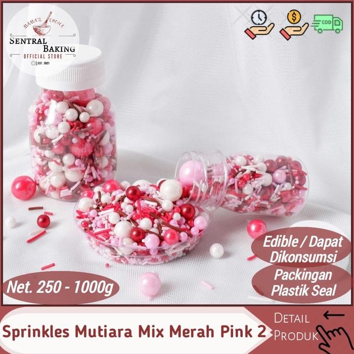 

Sprinkle Kue Mutiara Mix Merah Pink 2 / Springkel Pearl Springkle Hias