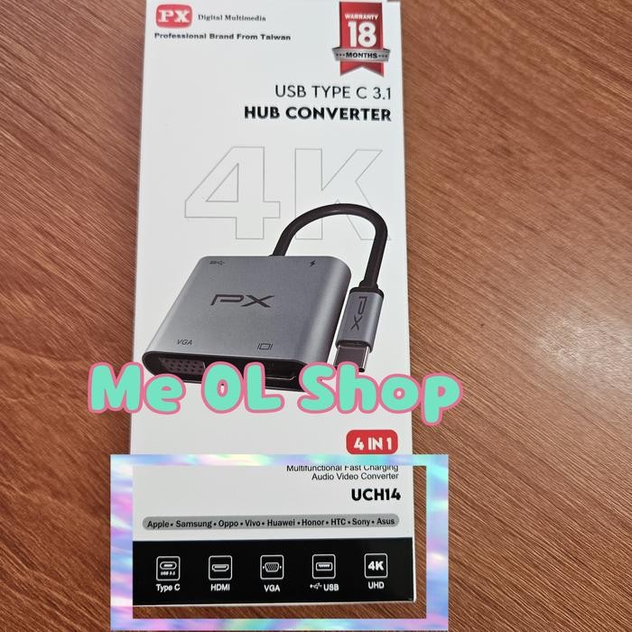 Murah Type C 3.1 To Hdmi Vga Usb Hub Converter Adaptor 4In1 Px Uch14
