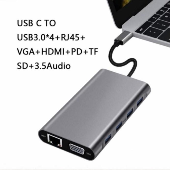 Laris Usb Type C To Hub Hdmi Vga Lan Aux Card Reader 11 In 1