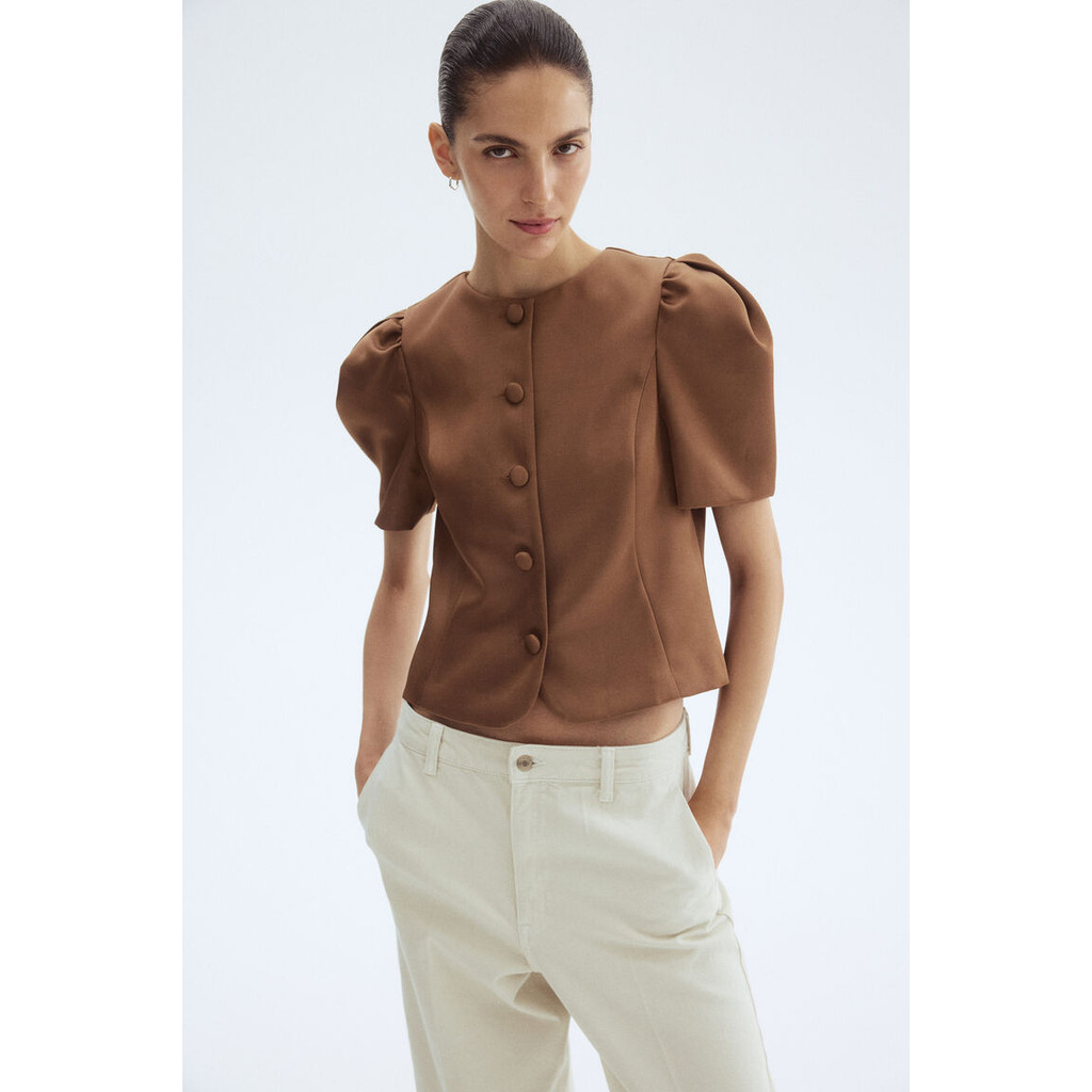 H&M BLUS LENGAN PUFF BLUS PENDEK DAN PAS DALAM BAHAN TWILL BERKILAUAN RINGAN