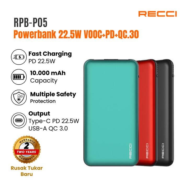 POWERBANK RECCIB P05 22,5W VOOC SUPPORT *