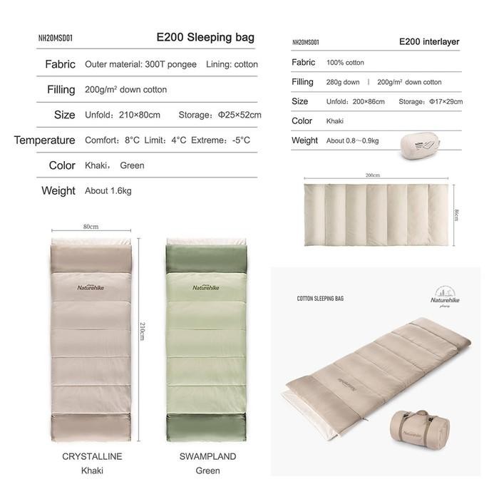 Sleeping Bag Naturehike NH20MSD01 E200 Envelope Cotton Down