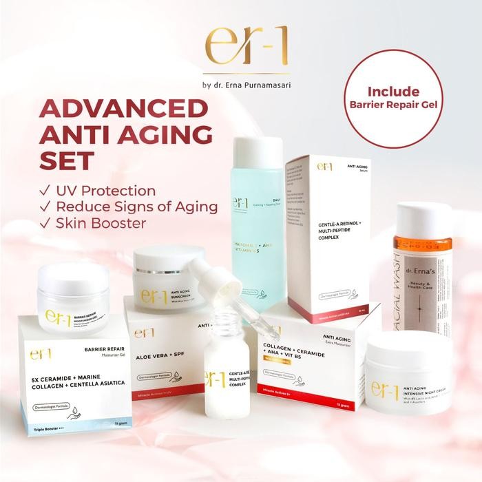NEW er-1 by dr. Erna Advanced Anti Aging Set 6 Pcs - Paket Skincare Kerutan - Serum Night Cream