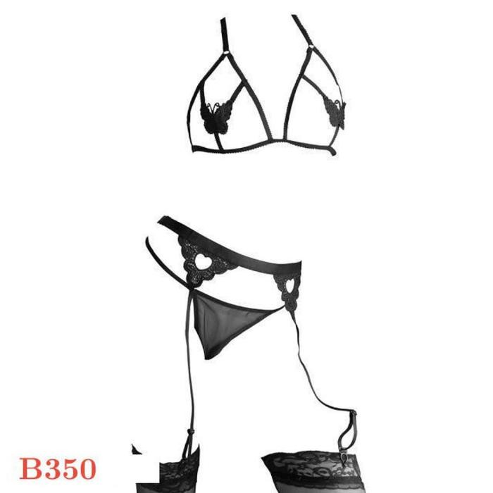 NEW Pakaian Dalam Wanita Sexy B350 Bra Set Bralette Halter Hitam Stocking