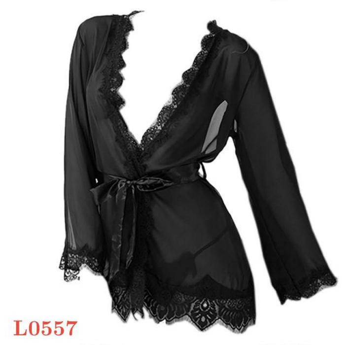 NEW Kimono Sexy L0557 Baju Tidur Dinas Malam Wanita Transparan Lengan Panjang