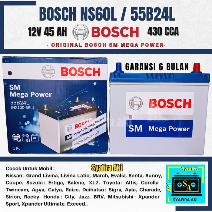 Aki Mobil Suzuki Ertiga, Baleno, Xl7 Bosch Ns60L Aki Kering 12V / 45 Ah