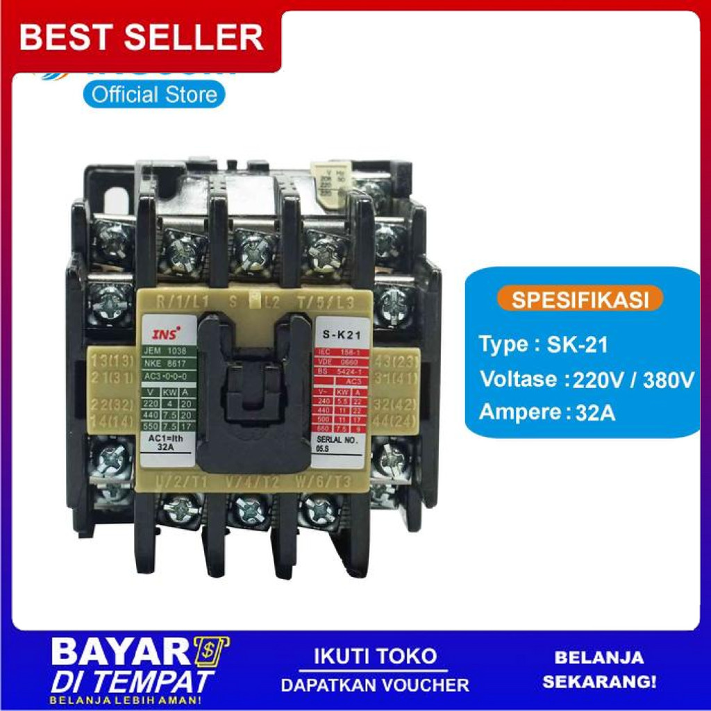 FREE ONGKIR MAGNETIC CONTACTOR SK-21 220V 380V INSCOM / AC KONTAKTOR SK 21 INSCOM BISA COD