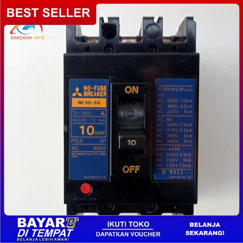 FREE ONGKIR MCCB MITSUBISHI 10A NF30-SS NO-FUSE BREAKER 10 AMPER BISA COD