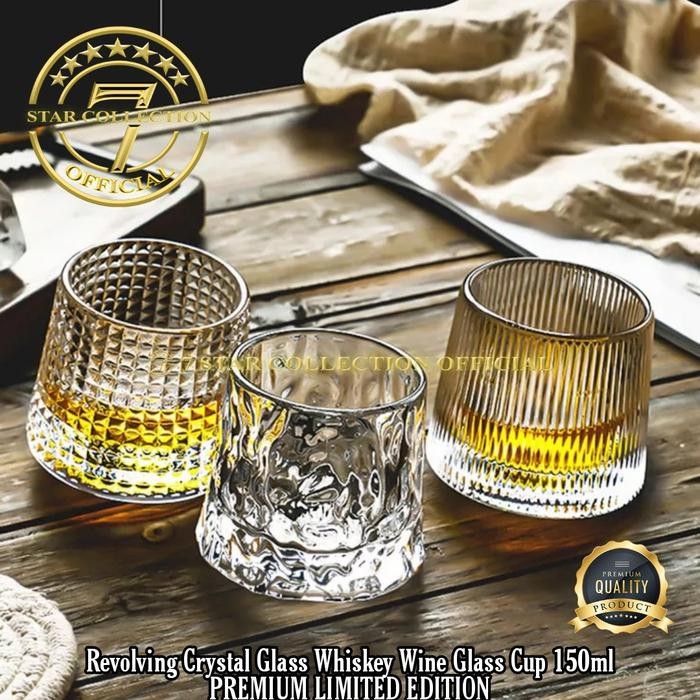 Revolving Crystal Glass Whiskey Wine Glass Cup 150ml PREMIUM