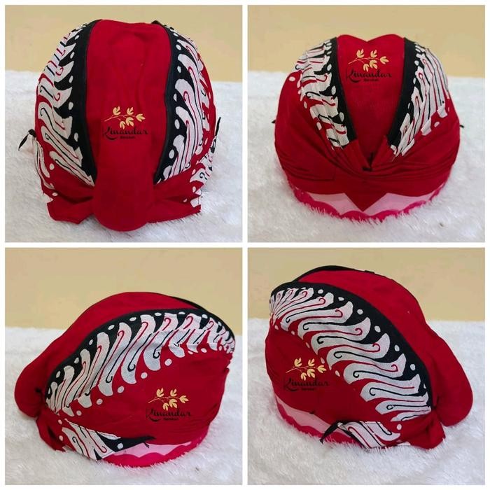 SIAPKIRIM Blangkon Jogja Lipat Jebeh Motif Banyuwangi Warna Merah READY STOCK